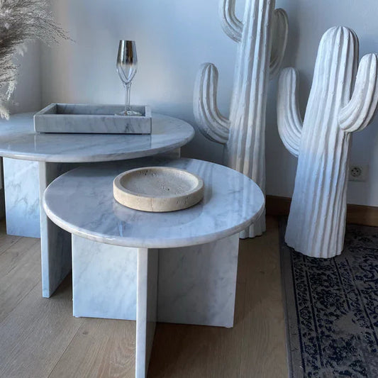 Table basse gigogne en marbre blanc Carrare | Ryo Design