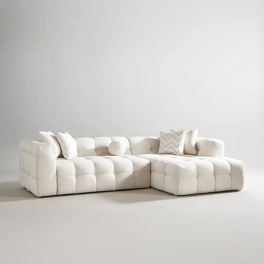 Canapé d’Angle ORLUNIA en tissu bouclette | Canapé design 290 cm