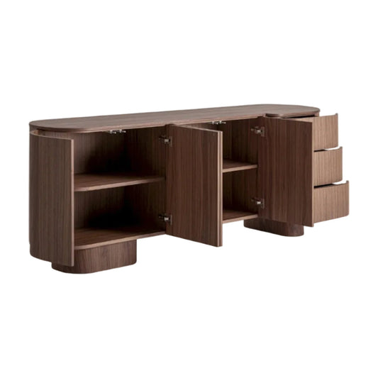 Buffet Contemporain en Noyer Plaqué avec Finition Brillante | MIRELIA