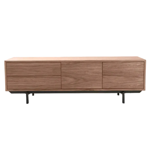 Meuble TV vintage en bois foncé avec rangements fermés