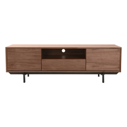 Meuble TV vintage en bois foncé niche ouverte