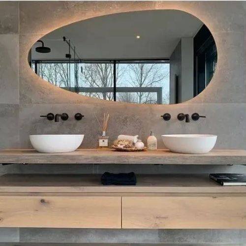 Miroir mural design galet lumineux | Miroir LED salle de bain | Ryo Design