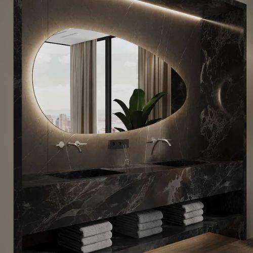 Miroir mural design galet lumineux | Miroir LED salle de bain | Ryo Design