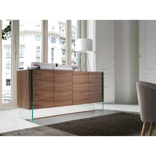 Buffet ALVIRA – Noyer et Verre Trempé, Design Élégant et Contemporain