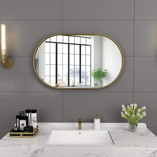 Miroir asymétrique en métal satiné | Miroir design mural | Ryo Design