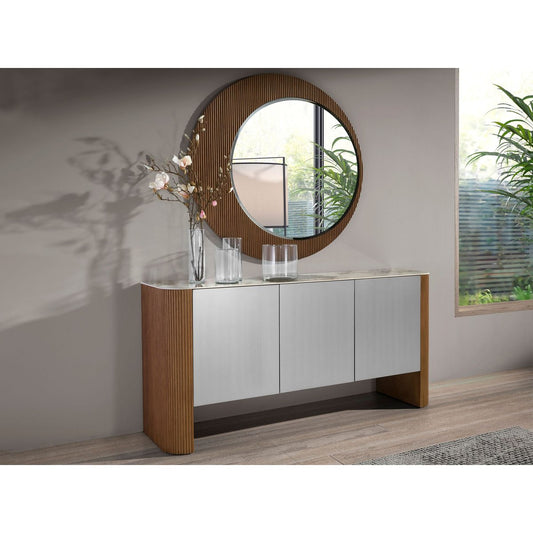 Buffet en bois massif et noyer avec plateau en céramique