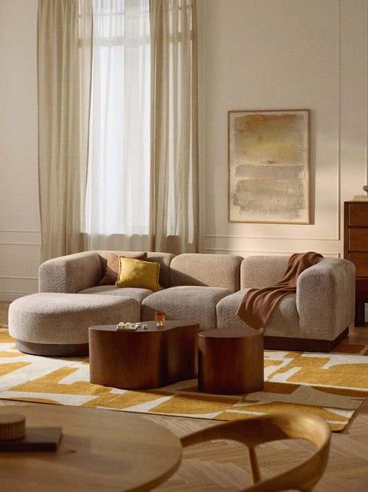 Canapé modulable NATALIE beige avec pouf | Canapé bouclette design