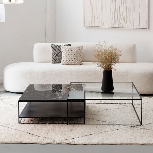 Duo de tables basses CÉLESTO | Tables basses design en travertin et verre | Ryo Design