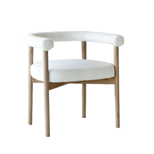 Chaise LUCY en bouclette blanche et bois – Chaise design moderne