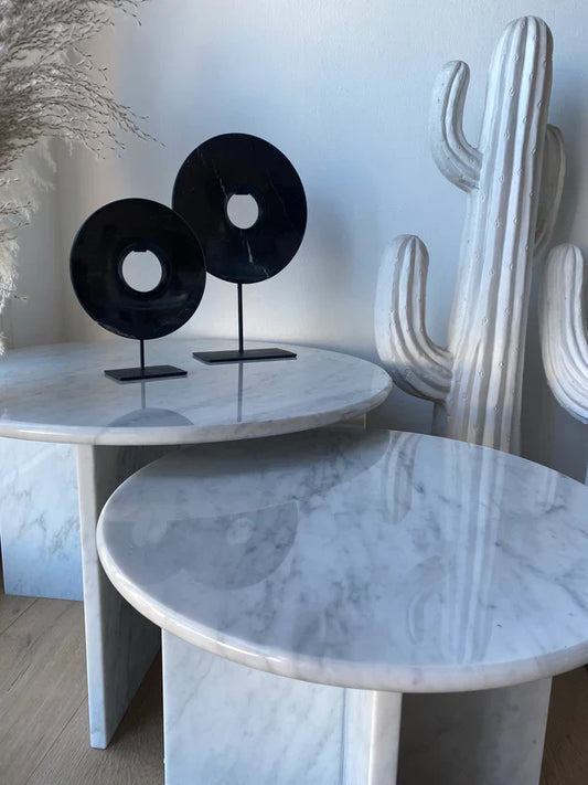 Table basse gigogne en marbre blanc Carrare | Ryo Design