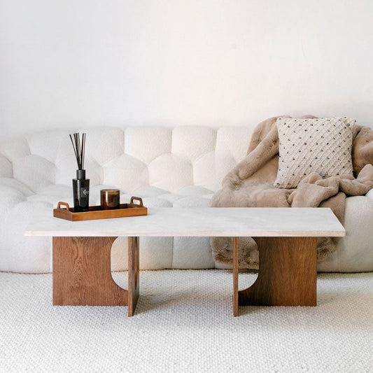 SOLENA | Table basse en bois et travertin | Ryo Design