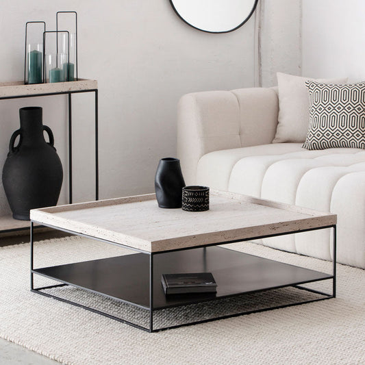 NOCTARA | Table basse en métal noir et travertin | Ryo Design