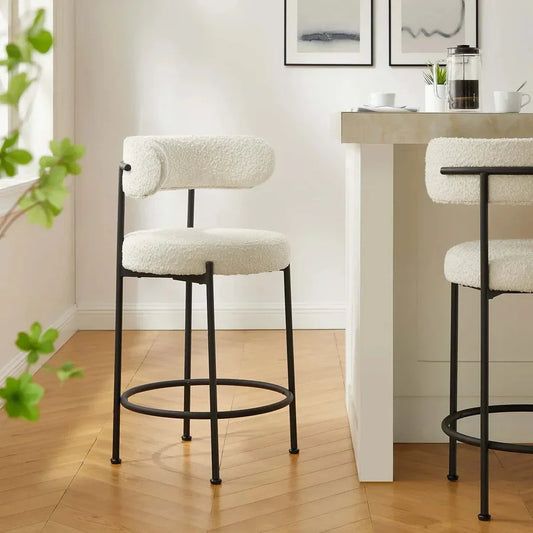 Tabouret de bar design moderne – Chaise haute bouclette & métal noir