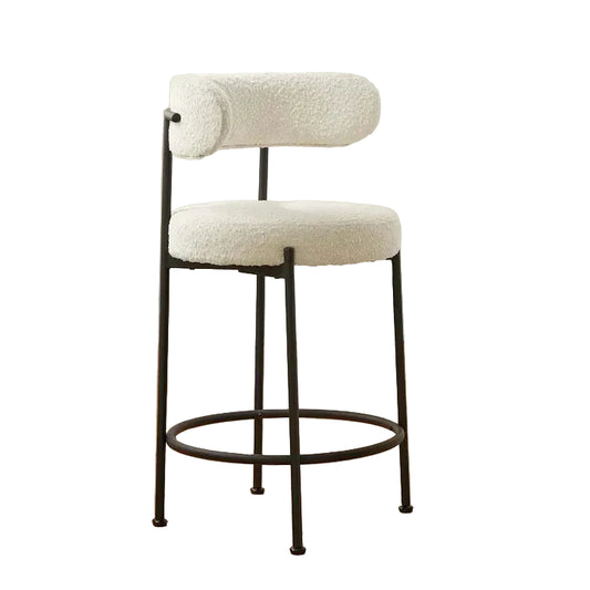 Tabouret de bar design moderne – Chaise haute bouclette & métal noir