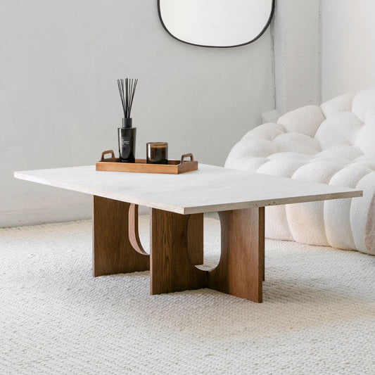 SOLENA | Table basse en bois et travertin | Ryo Design