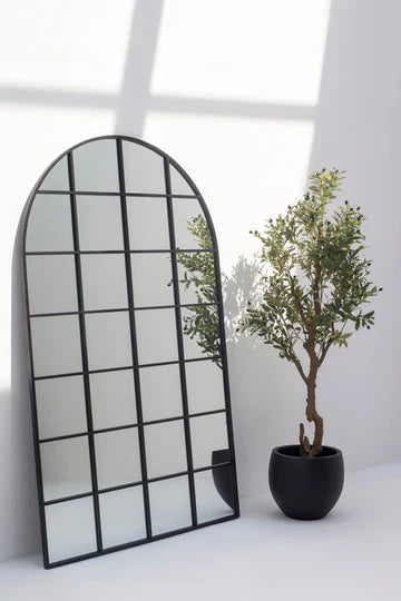 Grand Miroir Arqué Structuré | Miroir Grille Noir XXL | Ryo Design