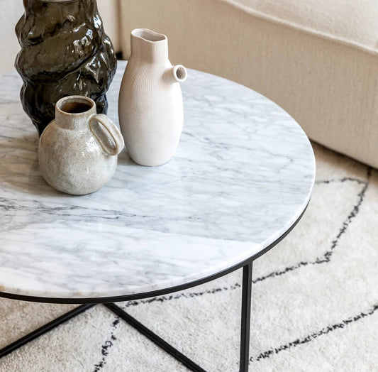 Table basse en marbre Crema Marfil | Table basse ronde design | Ryo Design