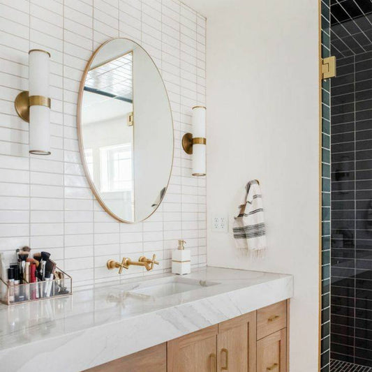 Miroir salle de bain rond doré | Miroir mural design | Ryo Design