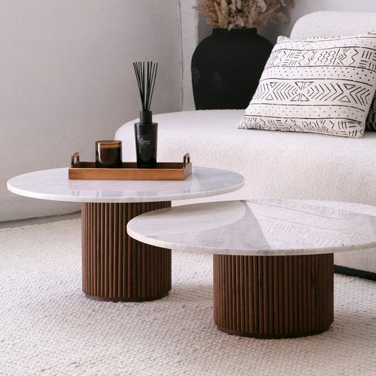 Duo de tables basses ROY | Tables basses design en marbre et bois massif | Ryo Design