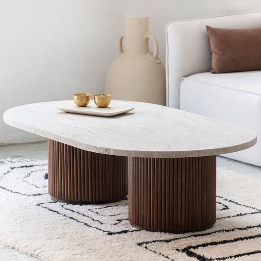 LUNARIS | Table basse en bois et travertin | Ryo Design