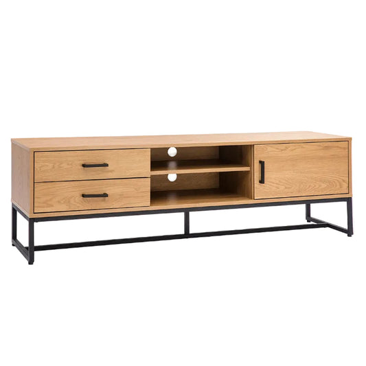 Meuble TV finition bois clair chêne et métal noir