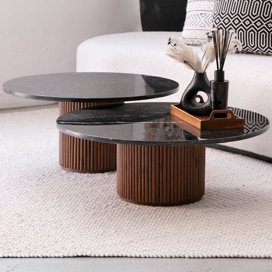 Duo de tables basses ROY | Tables basses design en marbre et bois massif | Ryo Design