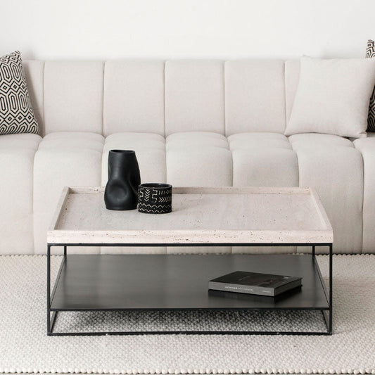 NOCTARA | Table basse en métal noir et travertin | Ryo Design