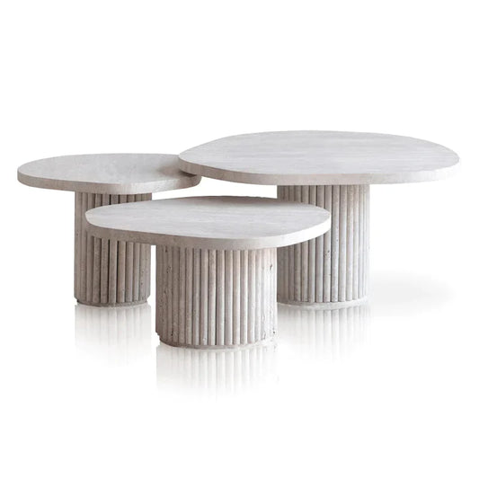 Trio de tables basses gigognes RIVA en travertin | Ryo Design