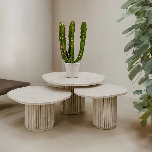 Trio de tables basses gigognes RIVA en travertin | Ryo Design