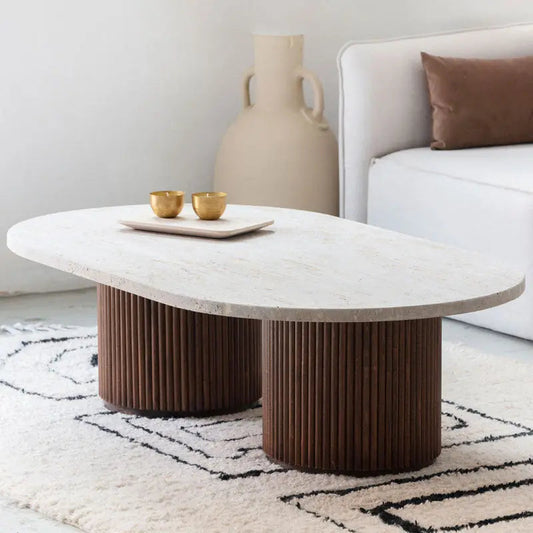 Table Basse Dina en Travertine et Bois | Table Basse Design | Ryo Design