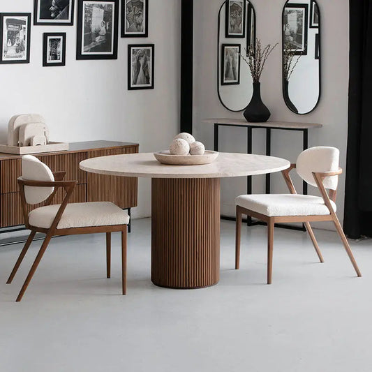 Table à Manger Lina en Travertin et Bois | Ryo Design