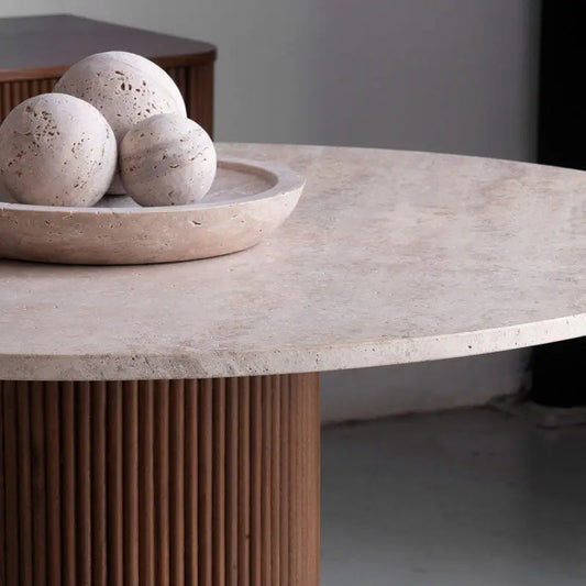 Table à Manger Lina en Travertin et Bois | Ryo Design
