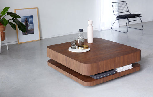Table basse en bois plaqué noyer | Table basse design carrée | Ryo Design