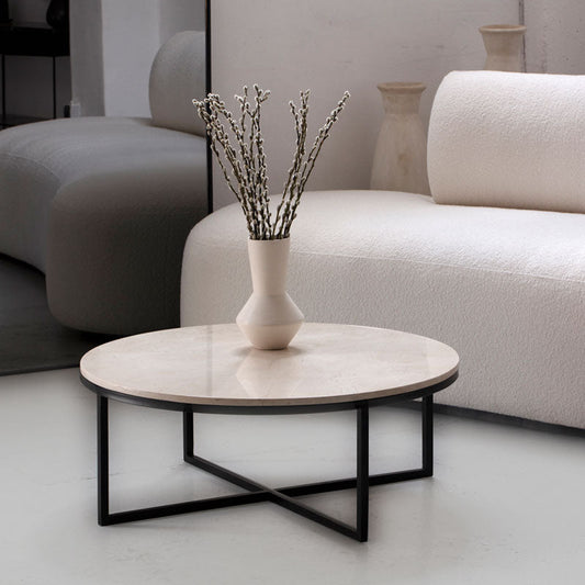 Table basse en marbre Crema Marfil | Table basse ronde design | Ryo Design