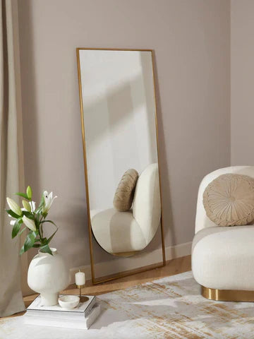 Miroir Rectangulaire Doré ou Noir | Grand Miroir Design avec Détail Arrondi | Ryo Design