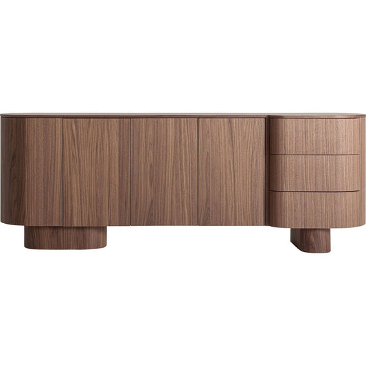Buffet Contemporain en Noyer Plaqué avec Finition Brillante | MIRELIA